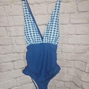 Cupshe Kids Blue Plaid One Piece Swimsuit